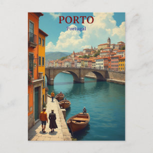 Porto Portugal vintage travel illustration Postcard