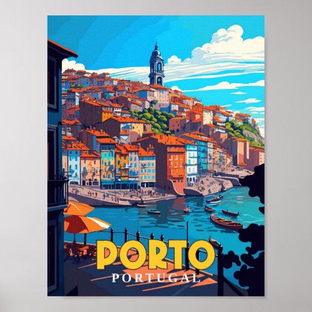 Porto Portugal vintage travel illustration Poster (Front)