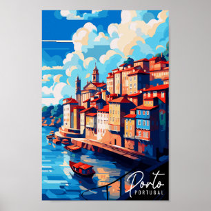 Porto Portugal vintage travel place illustration Poster