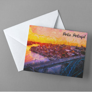Porto Portugal Watercolor Panoramic View Postcard