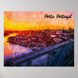 Porto Portugal Watercolor Panoramic View Poster