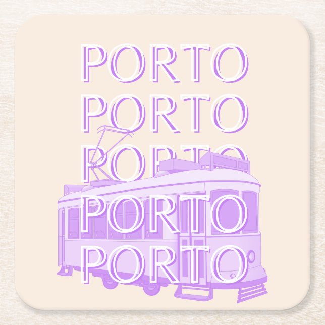 Porto Travel Art, Portugal, Pastel, Minimalist Square Paper Coaster (Front)