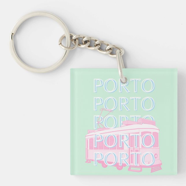 Porto Travel Art, Portugal Travel Art, Pastel Key Ring (Front)