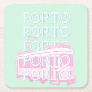 Porto Travel Art, Portugal Travel Art, Pastel Square Paper Coaster