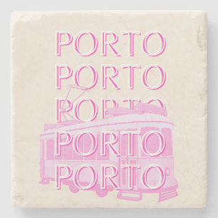 Porto Travel Art, Portugal Travel Art, Pink Stone Coaster