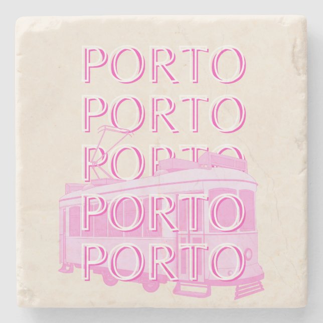 Porto Travel Art, Portugal Travel Art, Pink Stone Coaster (Front)