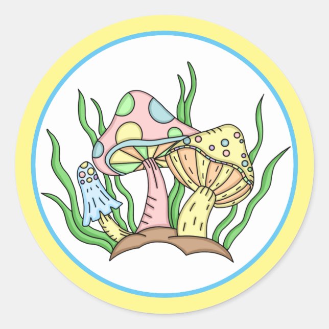 Portobello Mushroom Cute Pastel   Classic Round Sticker (Front)