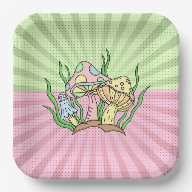 Portobello Mushroom Cute Pastel    Paper Plate (Front)