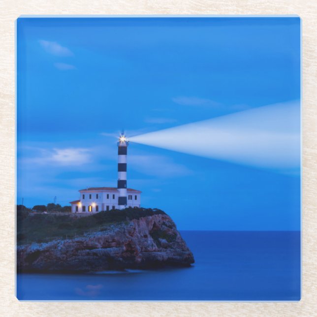 Portocolom Lighthouse Glass Coaster (Front)