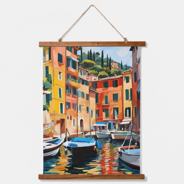 Portofino Italy Mediterranean Waterscape Boats  Hanging Tapestry (Front)