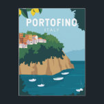 Portofino Italy Retro Travel Art Vintage Postcard<br><div class="desc">Portofino vector art design. Portofino is a fishing village on the Italian Riviera coastline,  southeast of Genoa city.</div>