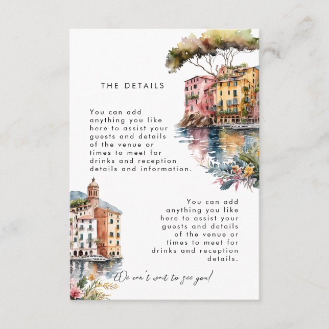Portofino Italy summer wedding information card (Front)