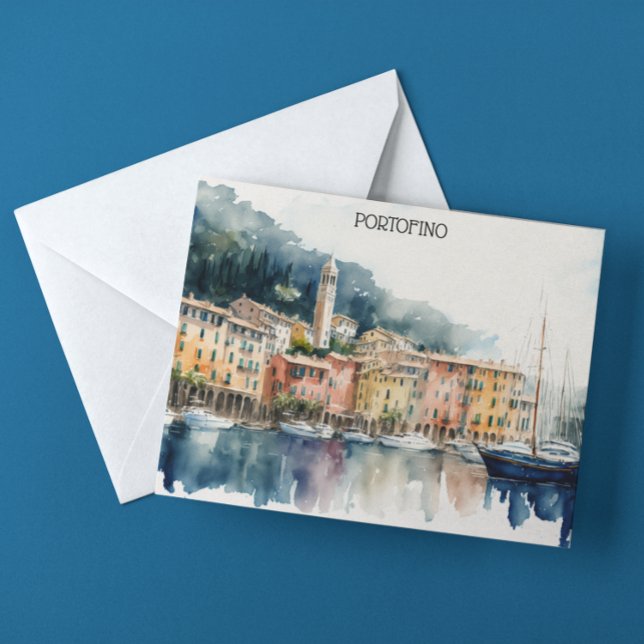 Portofino Italy Watercolor Painting Postcard (portofino italy vintage postcard)