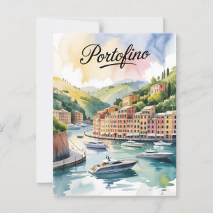 Portofino watercolor postcard