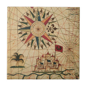 Portolan Chart Map of Cairo, Egypt Ceramic Tile