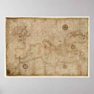 Portolan Chart of the Mediterranean circa 1500
