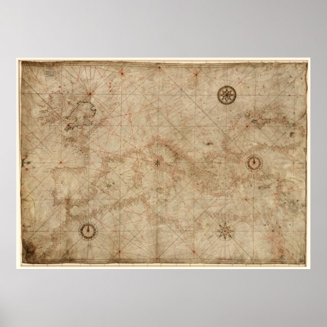 Portolan Chart of the Mediterranean circa 1500 (Front)
