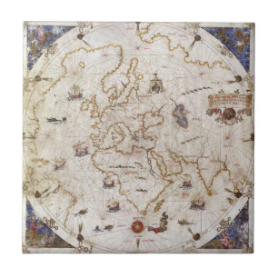 Portolan Chart of the World   1519 Ceramic Tile