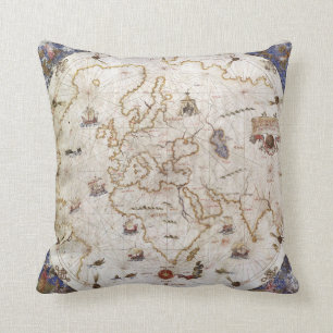 Portolan Chart of the World   1519 Cushion