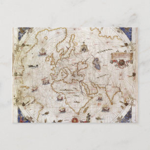 Portolan Chart of the World 1519 Postcard