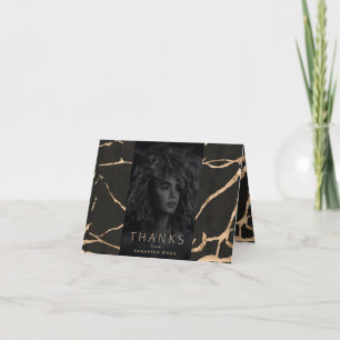 Portoro black marble modern golden Photo Grad Thank You Card