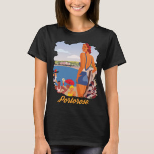 Portorose Beach Lady Blue Vintage Travel T-Shirt