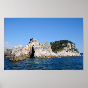 Portovenere harbour and church san Pietro in Italy Poster