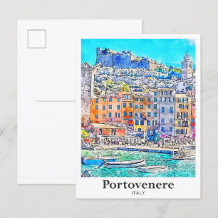 Portovenere Italy Travel Watercolor Hand Drawn Postcard