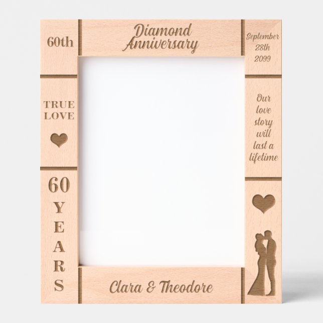 Portrait 8x10 Diamond 60th Wedding Anniversary Etched Frames (Front)