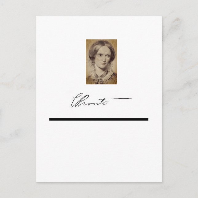 Portrait and signature of Charlotte Brontë Postcard (Front)