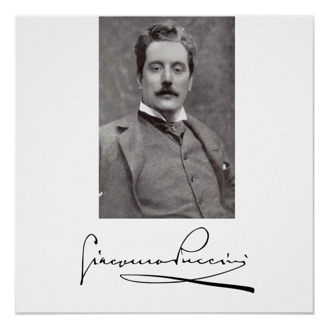 Portrait and Signature of Giacomo Puccini Poster (Front)