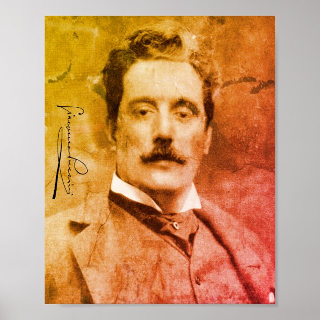 Portrait and Signature of Giacomo Puccini Poster (Front)