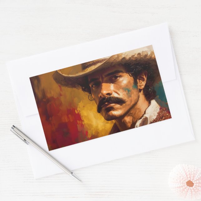 Portrait art mexican hat fashion man bold rectangular sticker (Envelope)