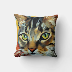 Portrait Art Tabby cat abstract Cushion