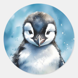 Portrait Baby Penguin Classic Round Sticker