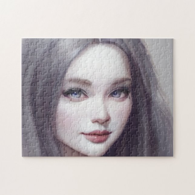 Portrait Brown Eyes Hair Lips Young Woman  Jigsaw Puzzle (Horizontal)