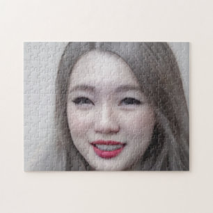 Portrait Brown Eyes Hair Lips Young Woman Jigsaw Puzzle