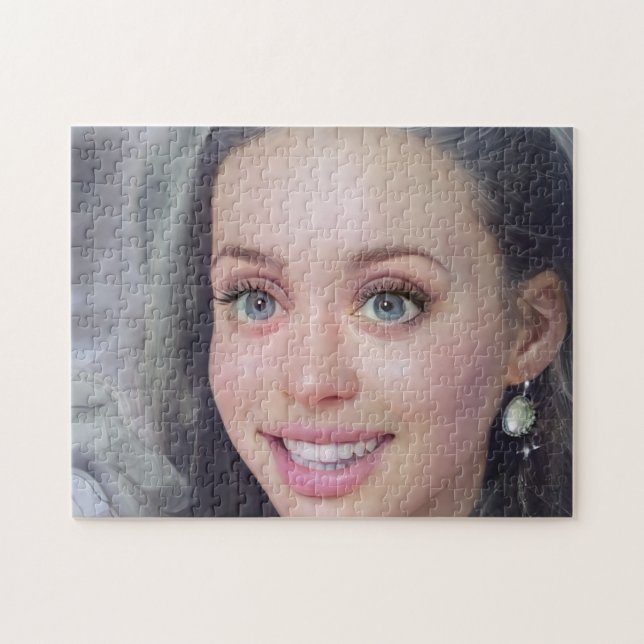 Portrait Brunette Hair Smile Young Woman Jigsaw Puzzle (Horizontal)