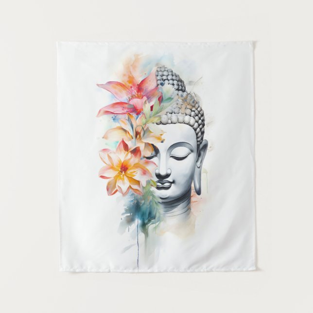 Portrait Buddha Charcoal Watercolor Art Poster Tapestry (Front)