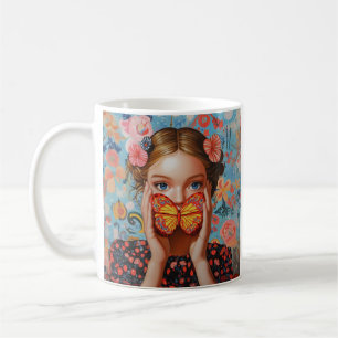 Portrait Butterfly Girl in a Floral Wonderland Coffee Mug