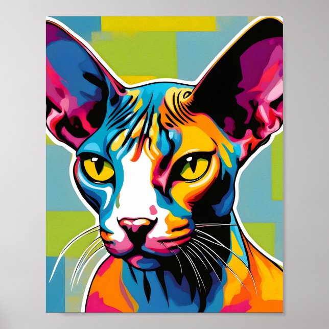 Portrait Cat Sphynx Pop Art Poster (Front)