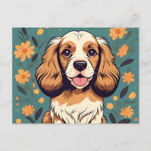 Portrait Cocker Dog And Floral Postcard