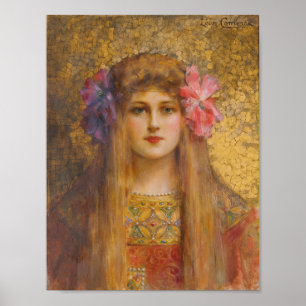 Portrait de Femme au turban fleuri Poster