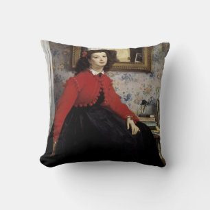 Portrait de Jeune Femme en Veste Rouge Cushion