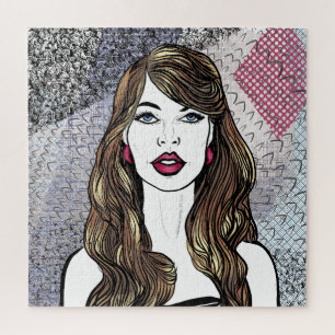 Portrait d'une fille aux longs cheveux bruns Jigsaw Puzzle