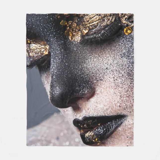 Portrait Gold Black Artistic Makeup Luxury Beauty Fleece Blanket (Front)