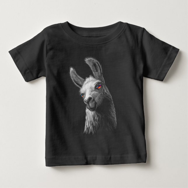 Portrait Head Cute Llama On Black Background Baby T-Shirt (Front)