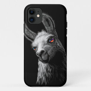 Portrait Head Cute Llama On Black Background iPhone 11 Case