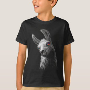 Portrait Head Cute Llama On Black Background T-Shirt