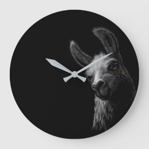 Portrait Head Cute Llama with a Black Background  Large Clock